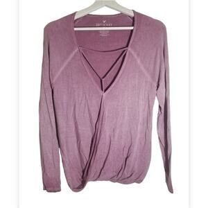 American Eagle Soft and Sexy Purple Cross Front Long Sleeve Tee